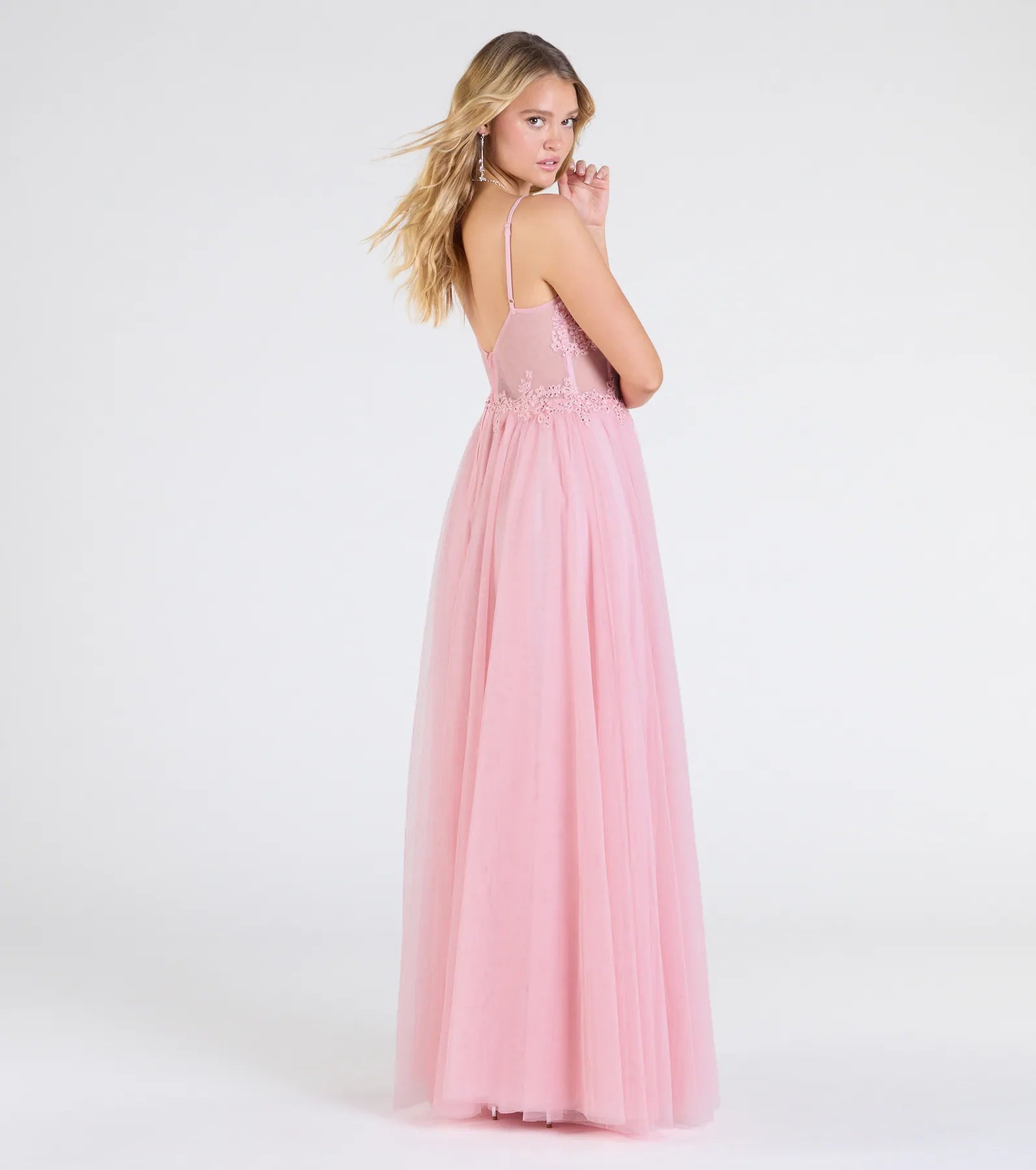 Fatima V-Neck Embroidered A-Line Tulle Dress - Image 10
