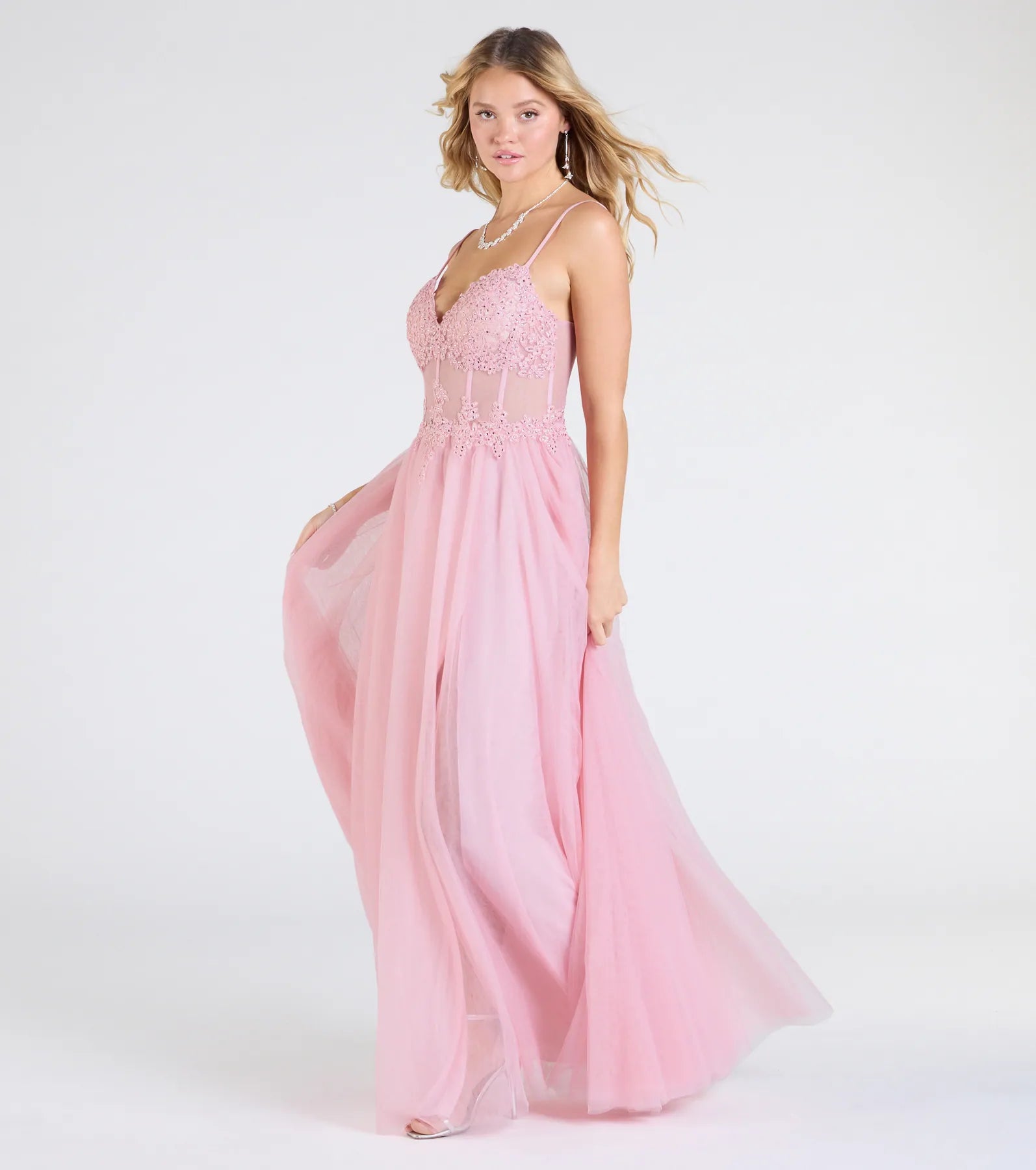 Fatima V-Neck Embroidered A-Line Tulle Dress - Image 12