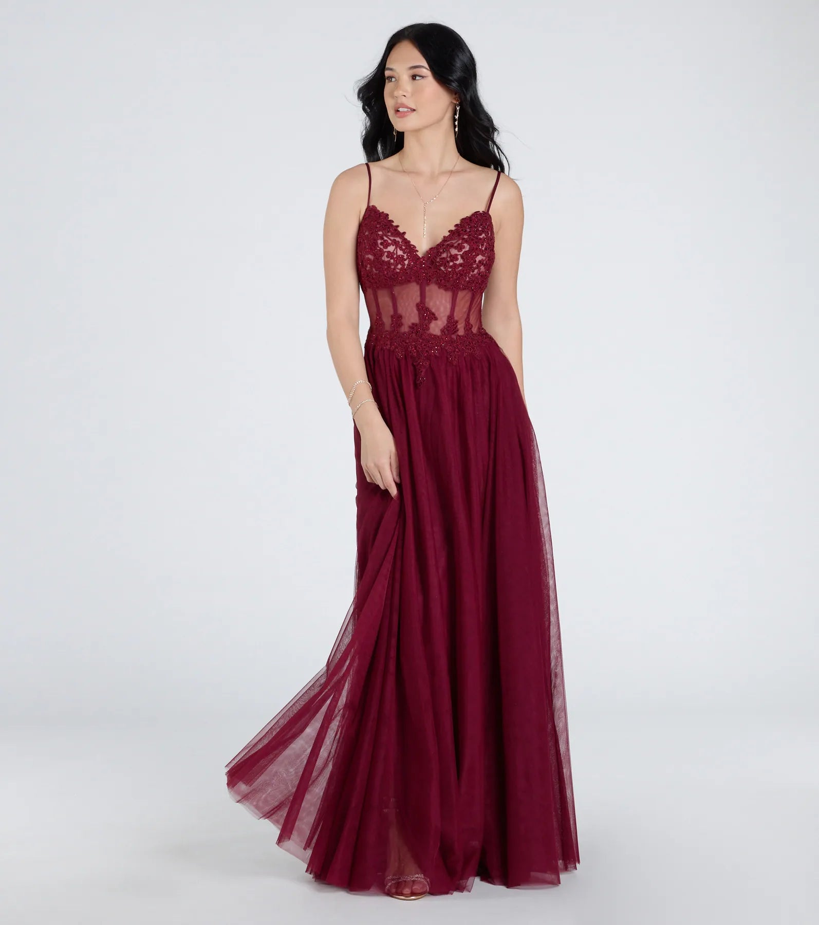 Fatima V-Neck Embroidered A-Line Tulle Dress - Image 13