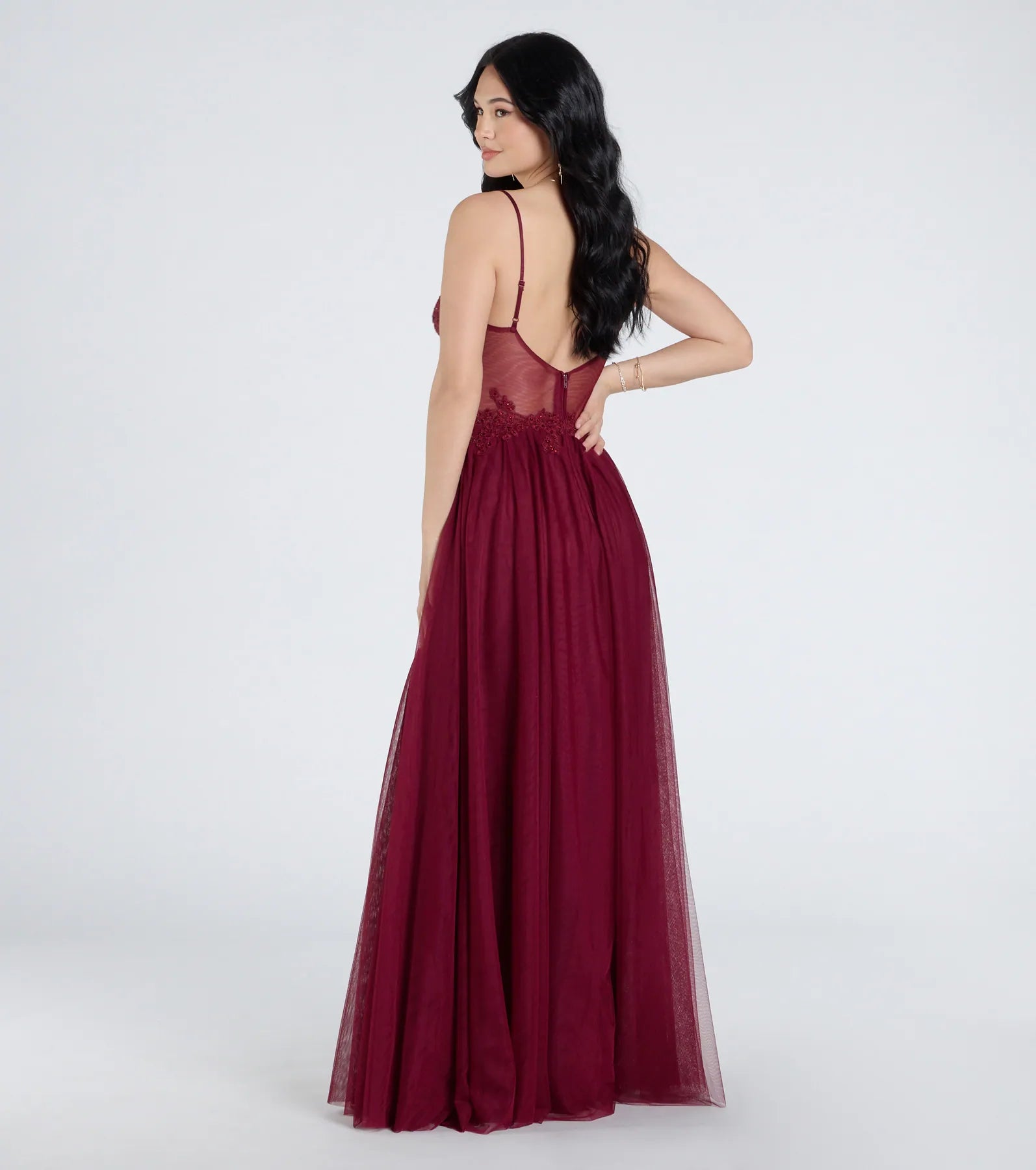 Fatima V-Neck Embroidered A-Line Tulle Dress - Image 14