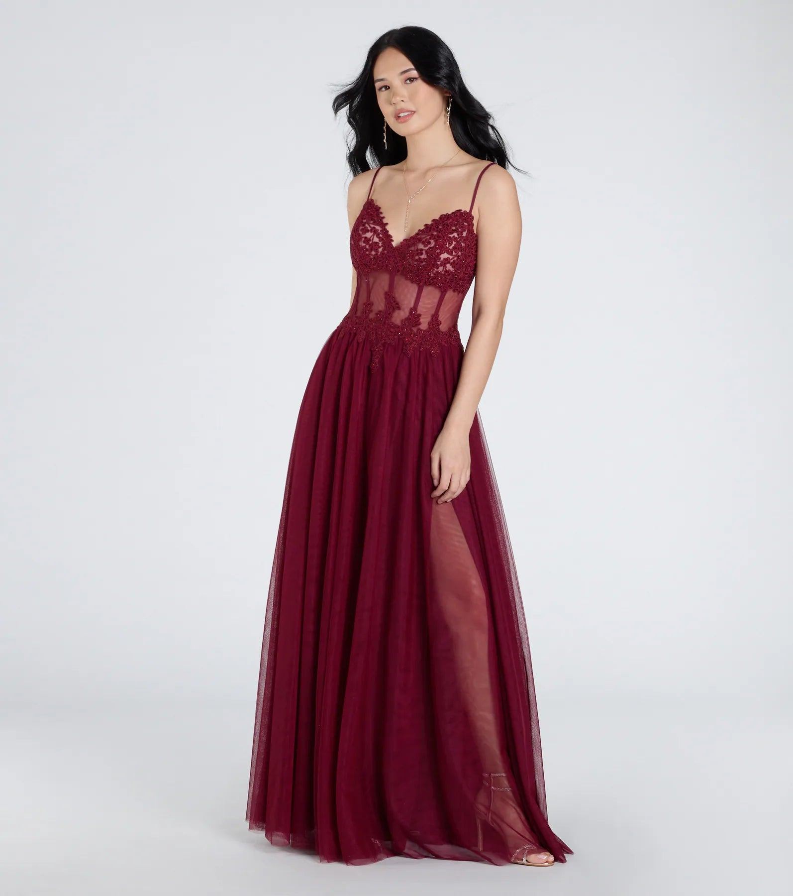 Fatima V-Neck Embroidered A-Line Tulle Dress - Image 16