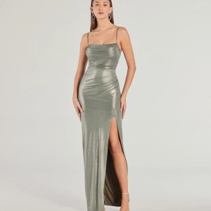 Maia High-Slit Foiled Long Dress