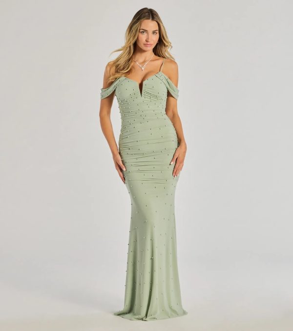 Charlene Formal Faux Pearl Mesh Mermaid Dress - Image 9