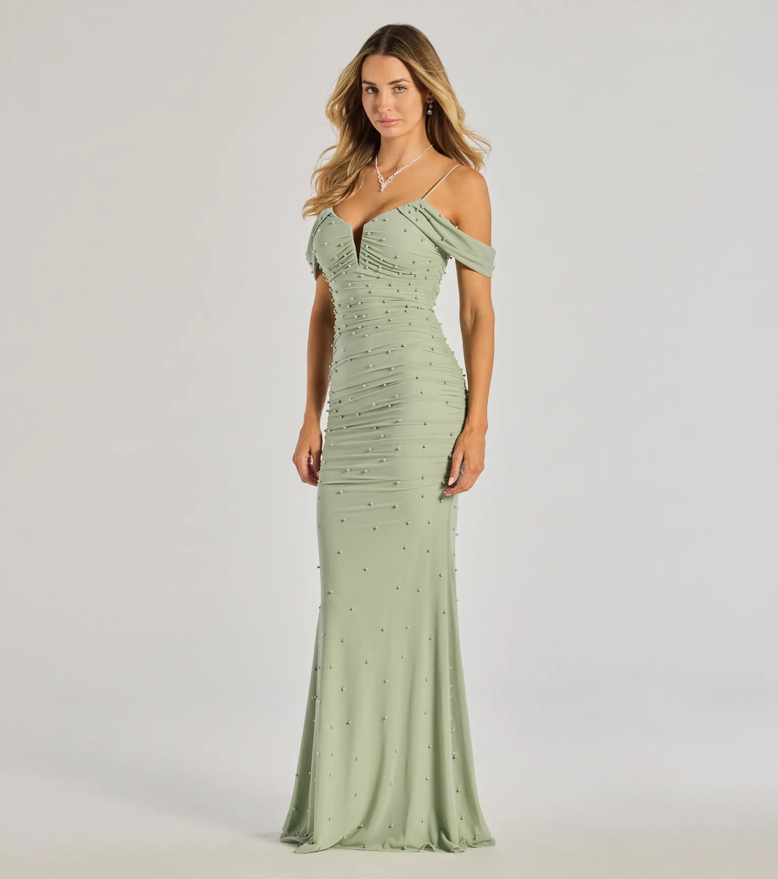 Charlene Formal Faux Pearl Mesh Mermaid Dress - Image 12
