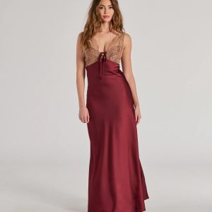 Deirdre Satin and Lace Sleeveless Mermaid Dress