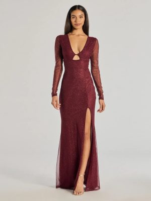 Alanna Glitter Mesh Long Sleeve Mermaid Dress