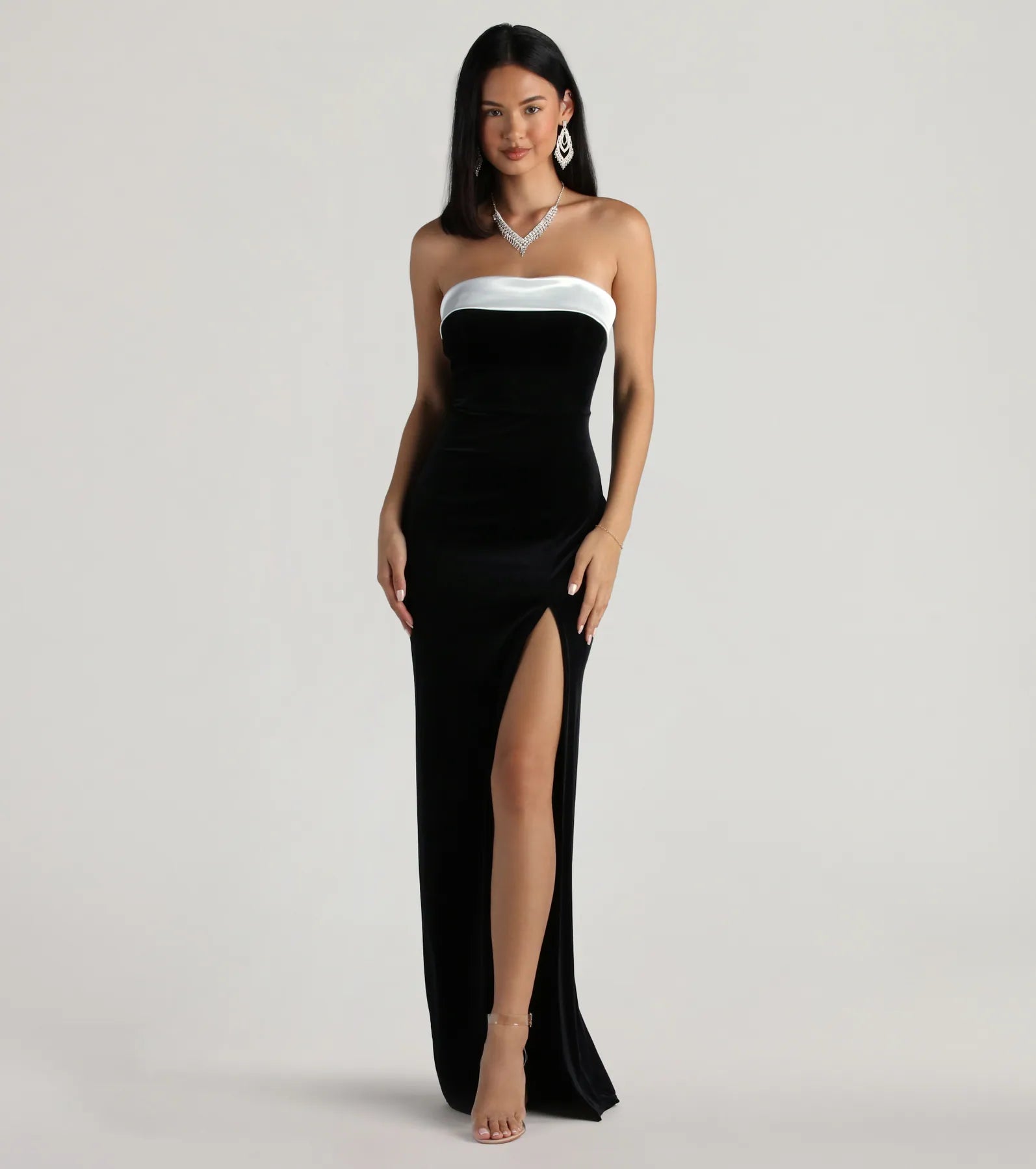 Marilyn Formal Velvet Strapless Satin Long Dress - Image 5