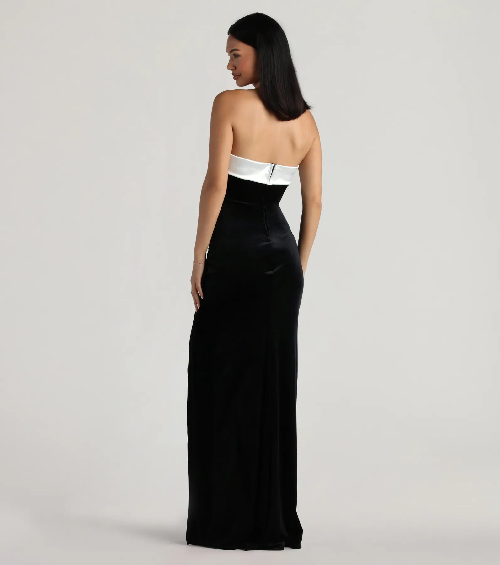 Marilyn Formal Velvet Strapless Satin Long Dress - Image 6
