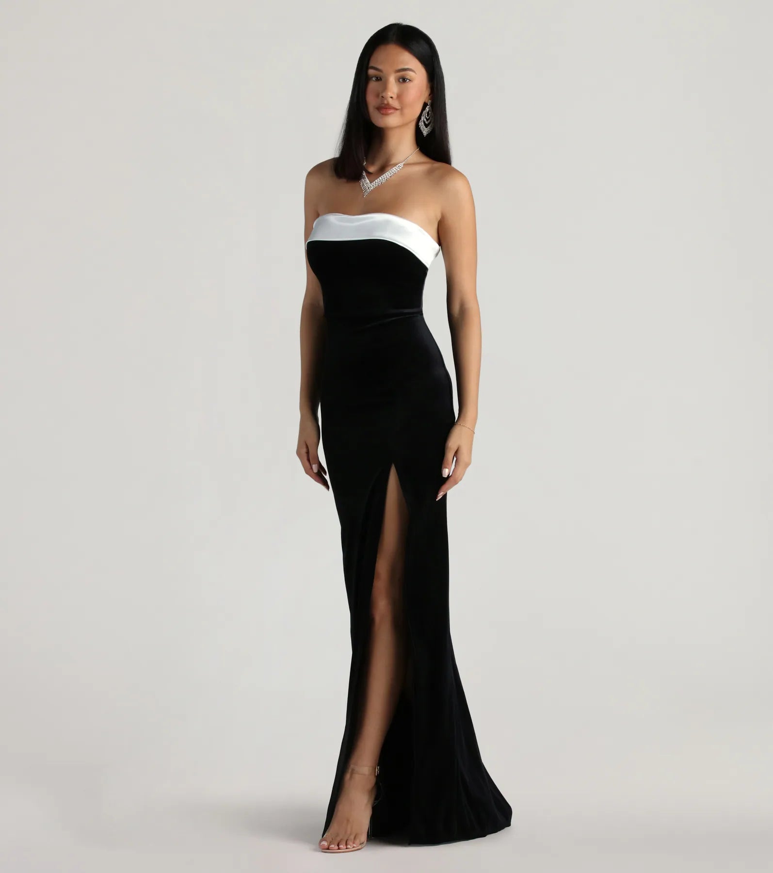 Marilyn Formal Velvet Strapless Satin Long Dress - Image 7