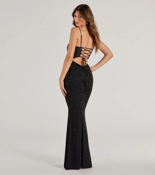Noa Lace-Up Rhinestone Corset Mermaid Dress - Image 2
