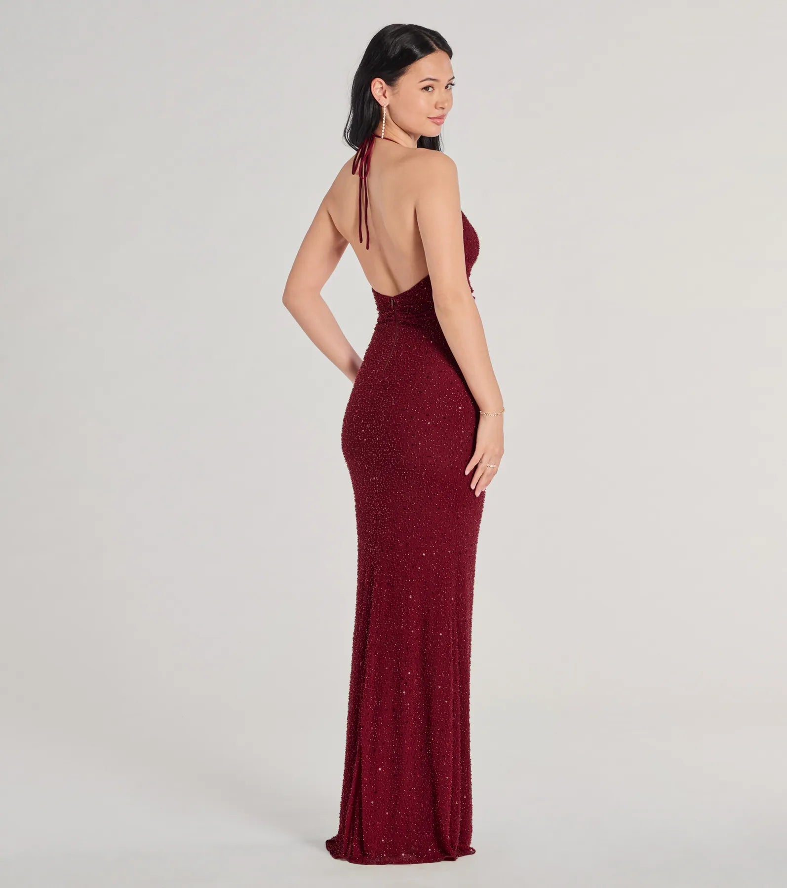 Blake Halter V-Neck Beaded Column Formal Dress - Image 2