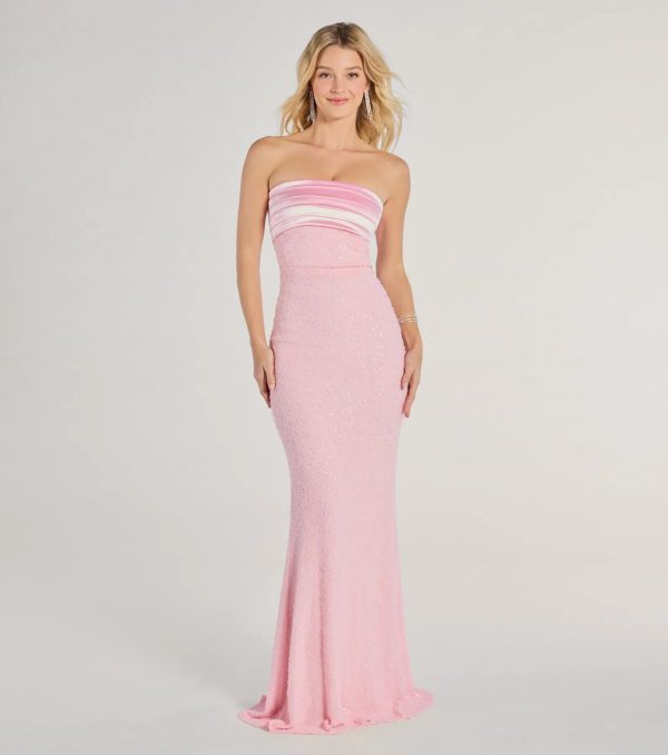 Taryn Strapless Sequin Beaded Mermaid Dress - Image 2