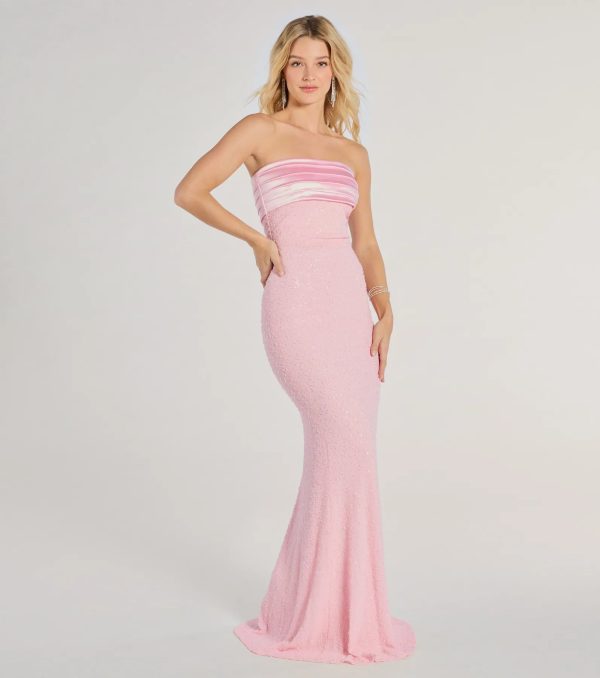 Taryn Strapless Sequin Beaded Mermaid Dress - Image 6