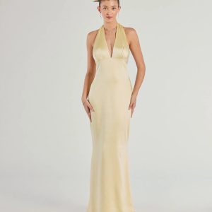 Erika Halter Satin Column Formal Dress