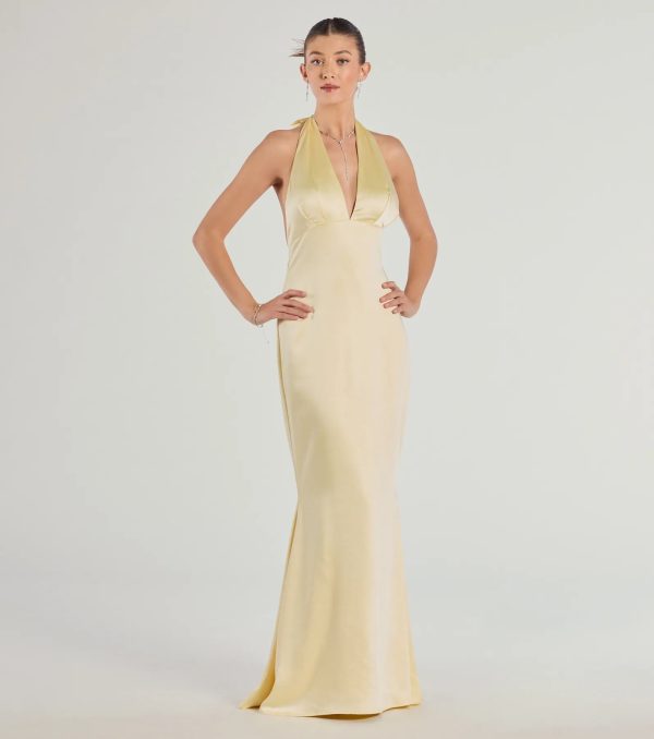 Erika Halter Satin Column Formal Dress - Image 4