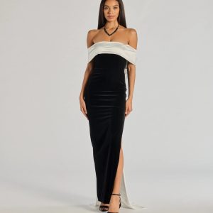 Verona Off-The-Shoulder Bow Back Velvet Formal Dress
