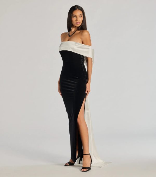 Verona Off-The-Shoulder Bow Back Velvet Formal Dress - Image 4