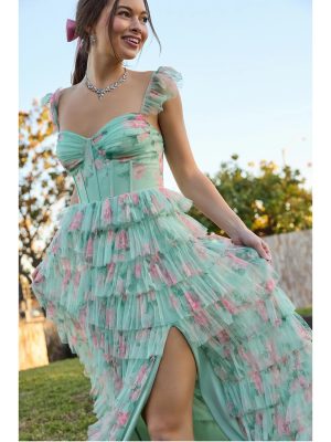 Reyna Corset Slit A-Line Floral Formal Dress