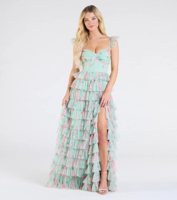 Reyna Corset Slit A-Line Floral Formal Dress - Image 2