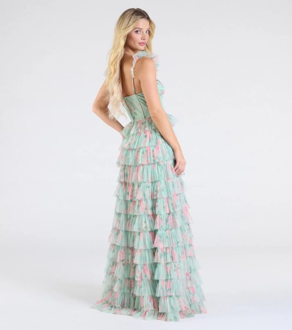 Reyna Corset Slit A-Line Floral Formal Dress - Image 3