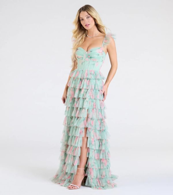Reyna Corset Slit A-Line Floral Formal Dress - Image 5