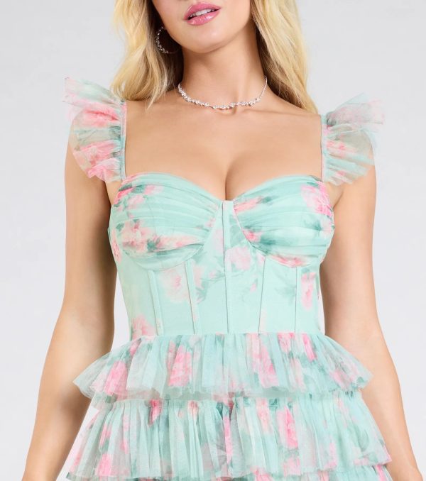 Reyna Corset Slit A-Line Floral Formal Dress - Image 4