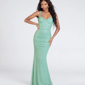 Jenna Lace-Up Ruched Mermaid Glitter Formal Dress
