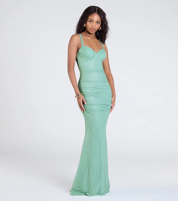 Jenna Lace-Up Ruched Mermaid Glitter Formal Dress - Image 5