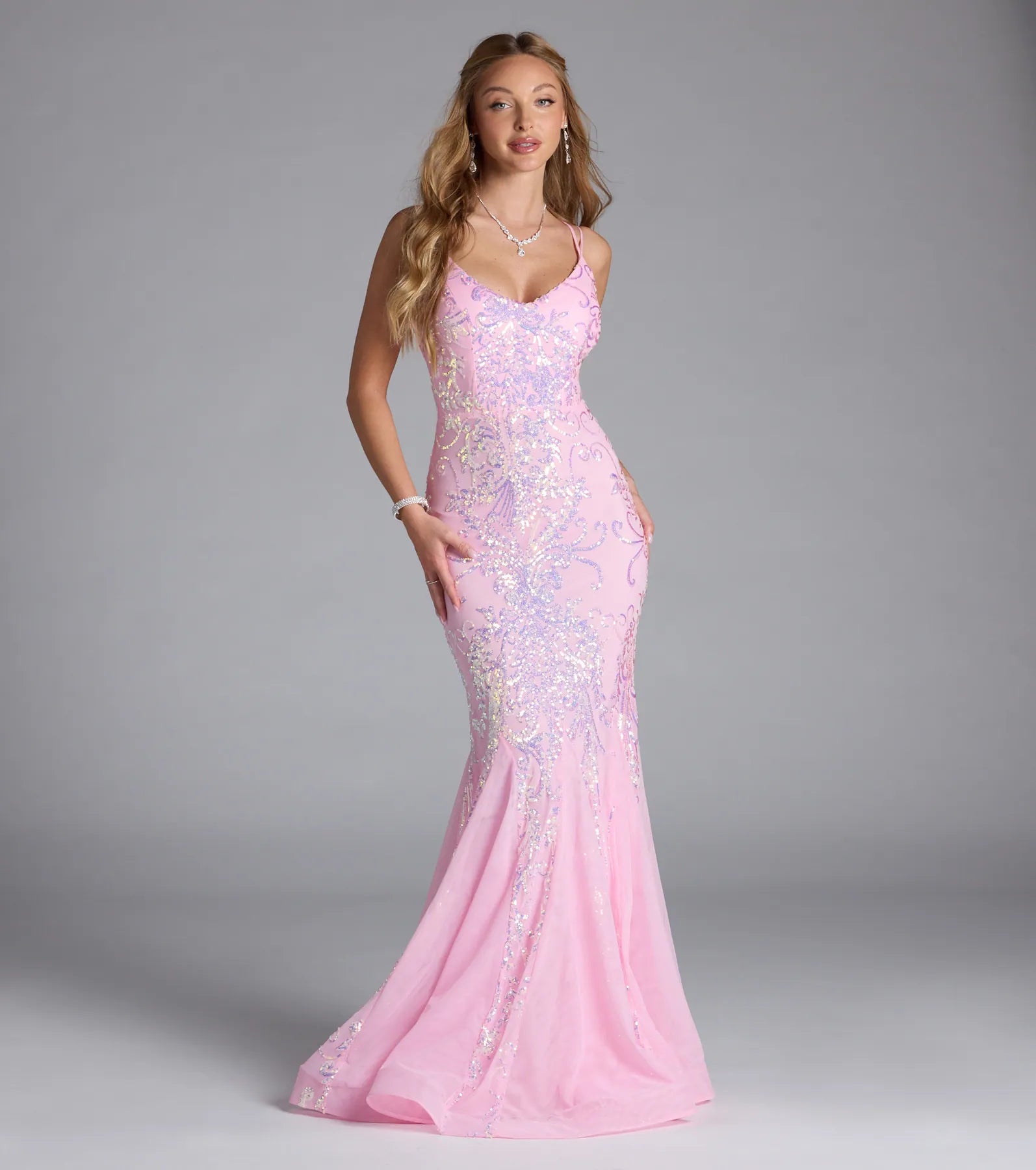 Makayla Lace-Up Mermaid Sequin Formal Dress - Image 4