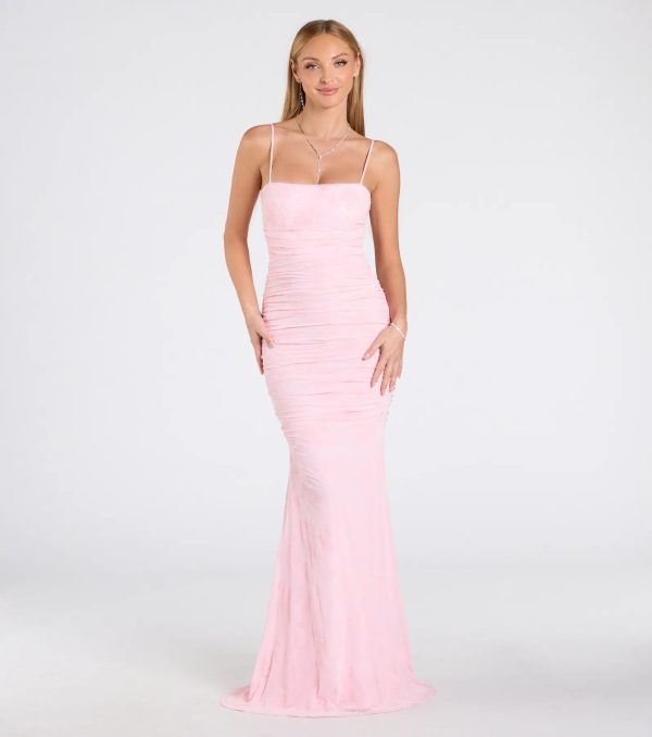 Jaymie Tie-Back Floral Velvet Mermaid Formal Dress - Image 4