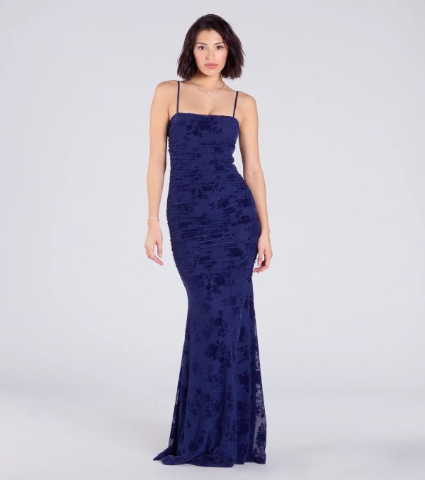 Jaymie Tie-Back Floral Velvet Mermaid Formal Dress - Image 8