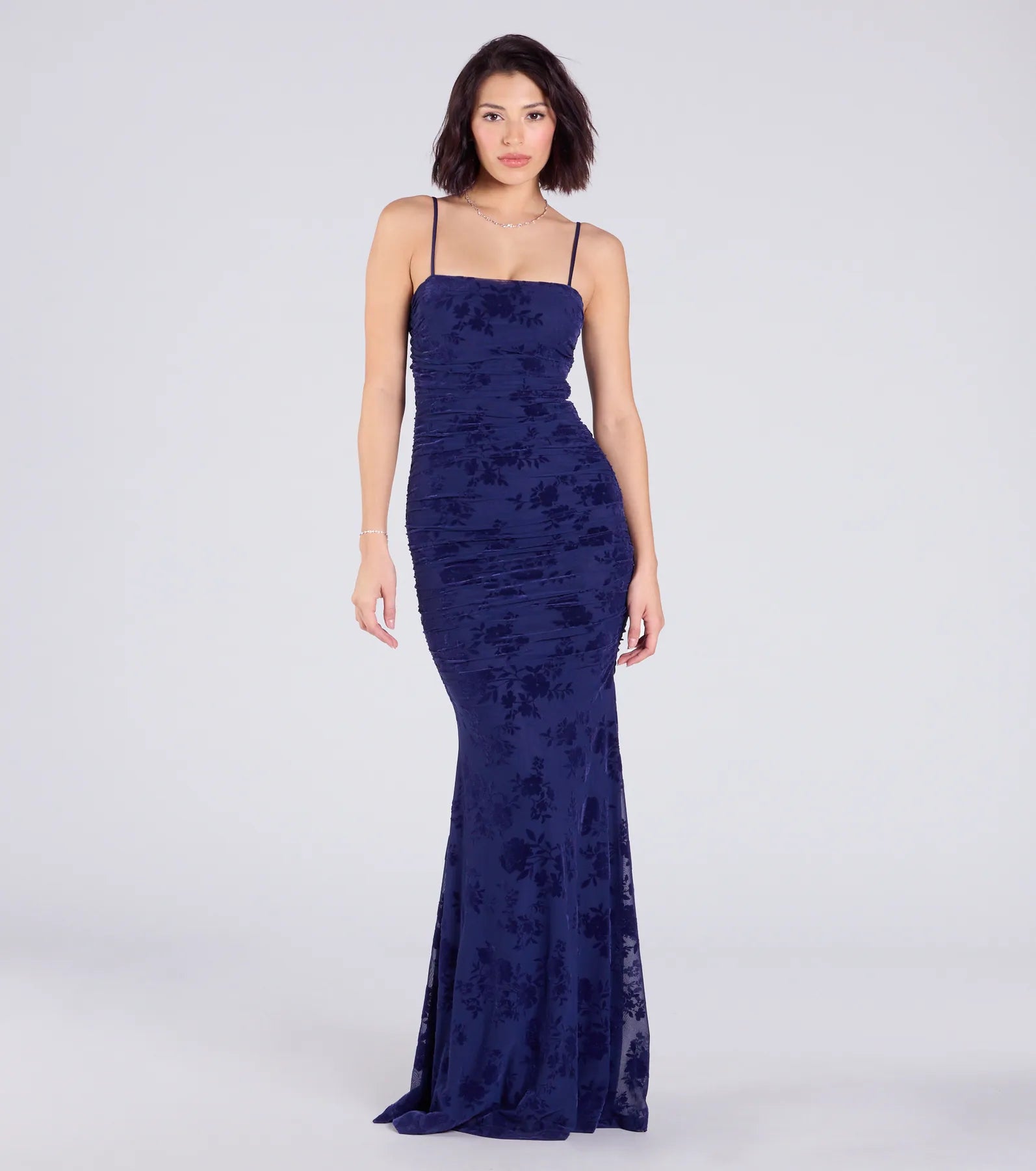 Jaymie Tie-Back Floral Velvet Mermaid Formal Dress - Image 8