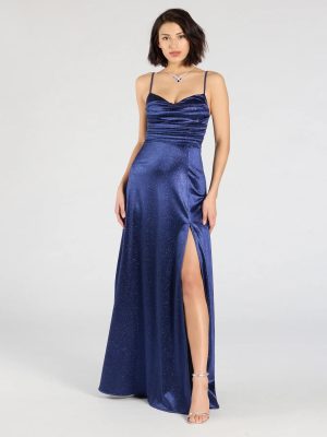 Ashtyn Glitter Satin High Slit A-Line Formal Dress