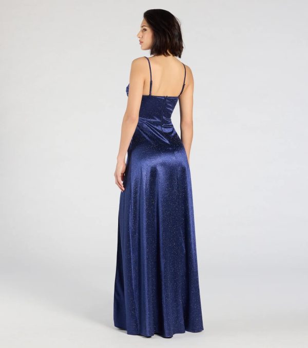 Ashtyn Glitter Satin High Slit A-Line Formal Dress - Image 2