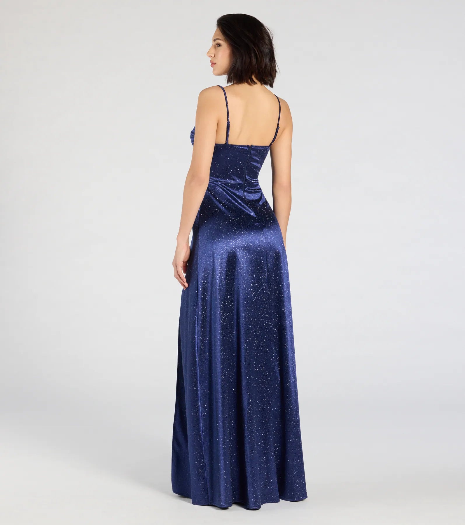 Ashtyn Glitter Satin High Slit A-Line Formal Dress - Image 2