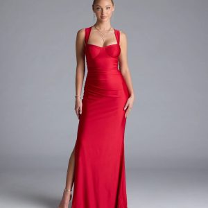 Whitney Lace-Up Slit Formal Dress