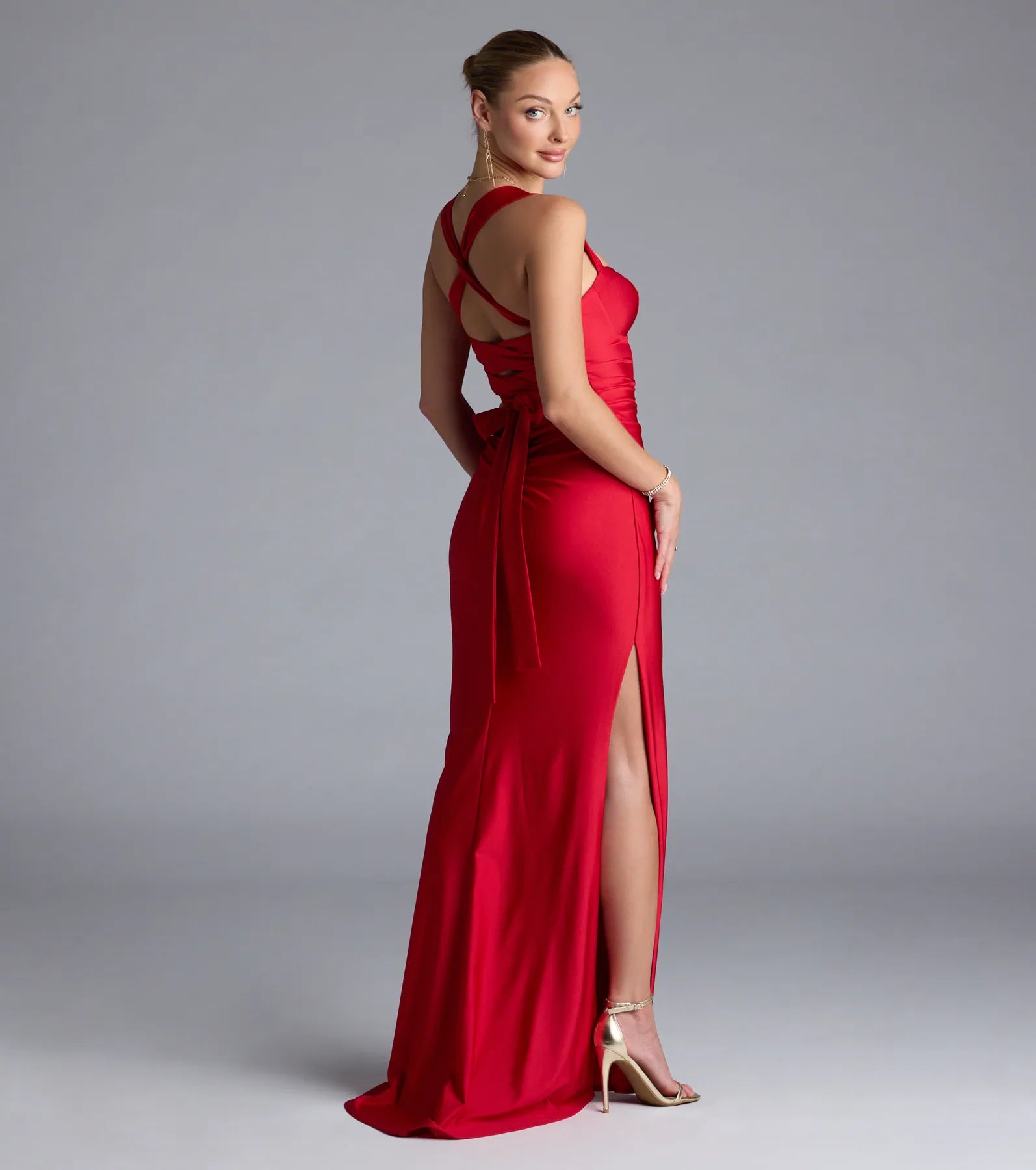Whitney Lace-Up Slit Formal Dress - Image 2