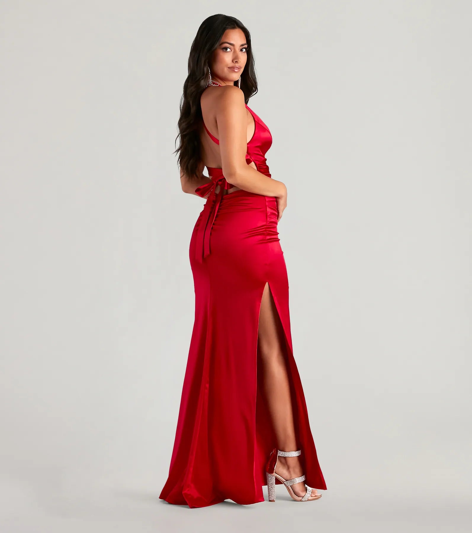 Jamie Lace-Up Satin Formal Column Dress - Image 3