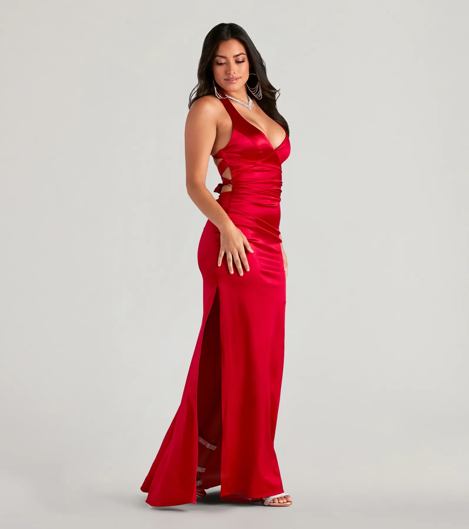 Jamie Lace-Up Satin Formal Column Dress - Image 5