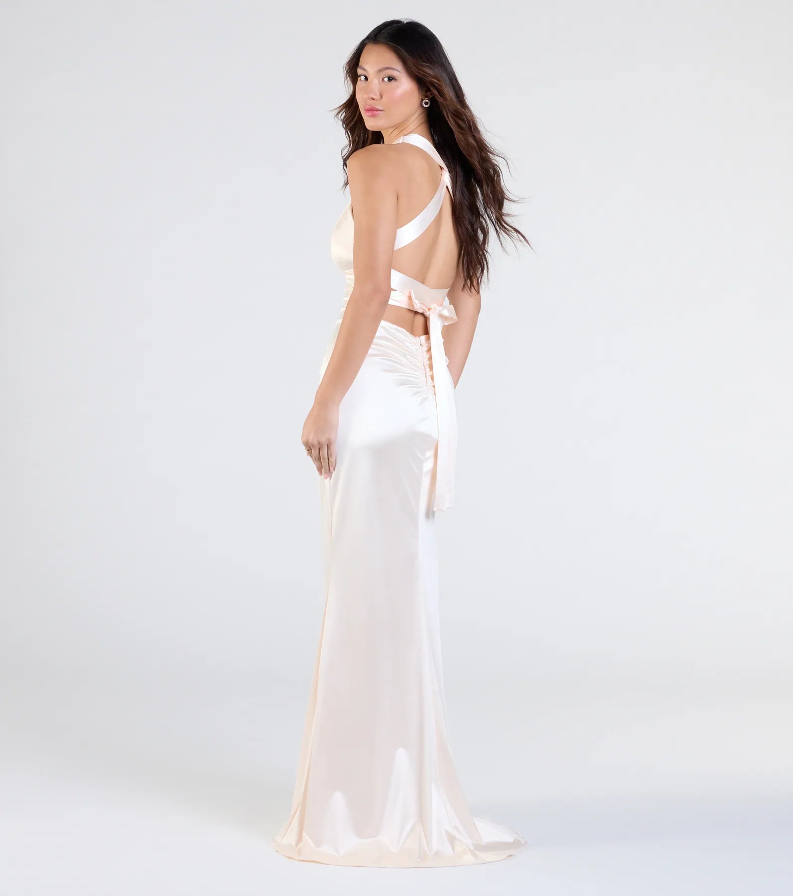Jamie Lace-Up Satin Formal Column Dress - Image 11