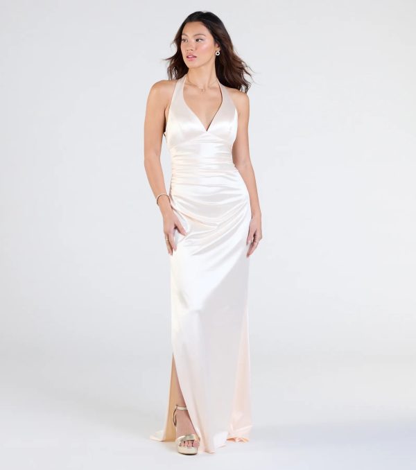Jamie Lace-Up Satin Formal Column Dress - Image 13