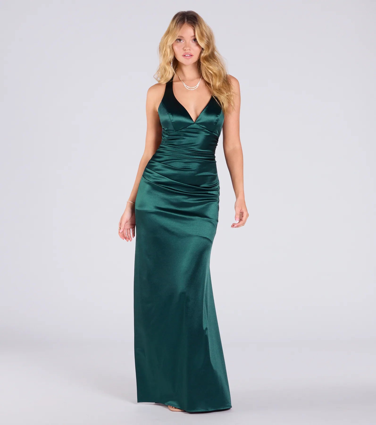 Jamie Lace-Up Satin Formal Column Dress - Image 14