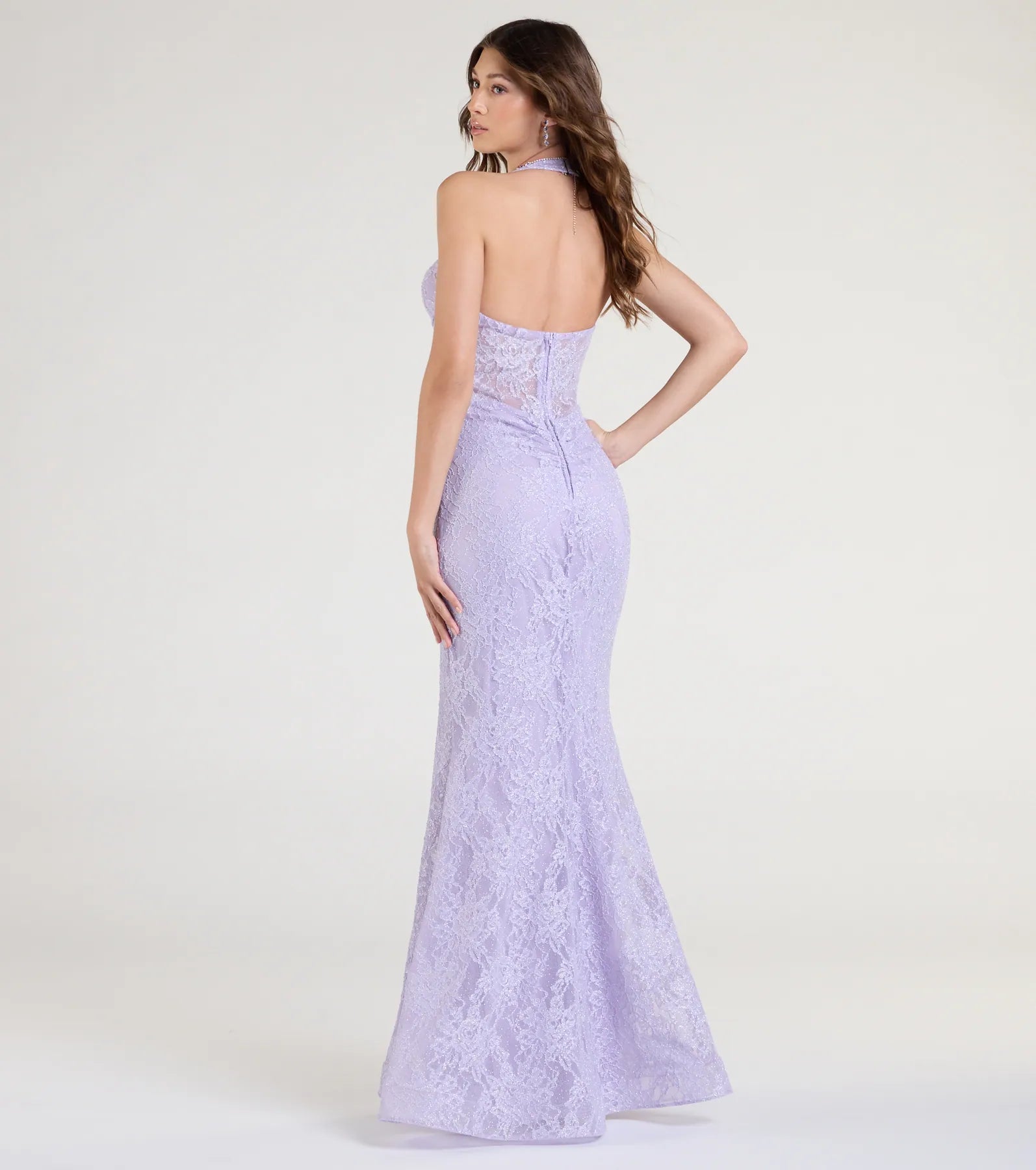 Cadie Halter Corset Slit Lace Formal Dress - Image 3