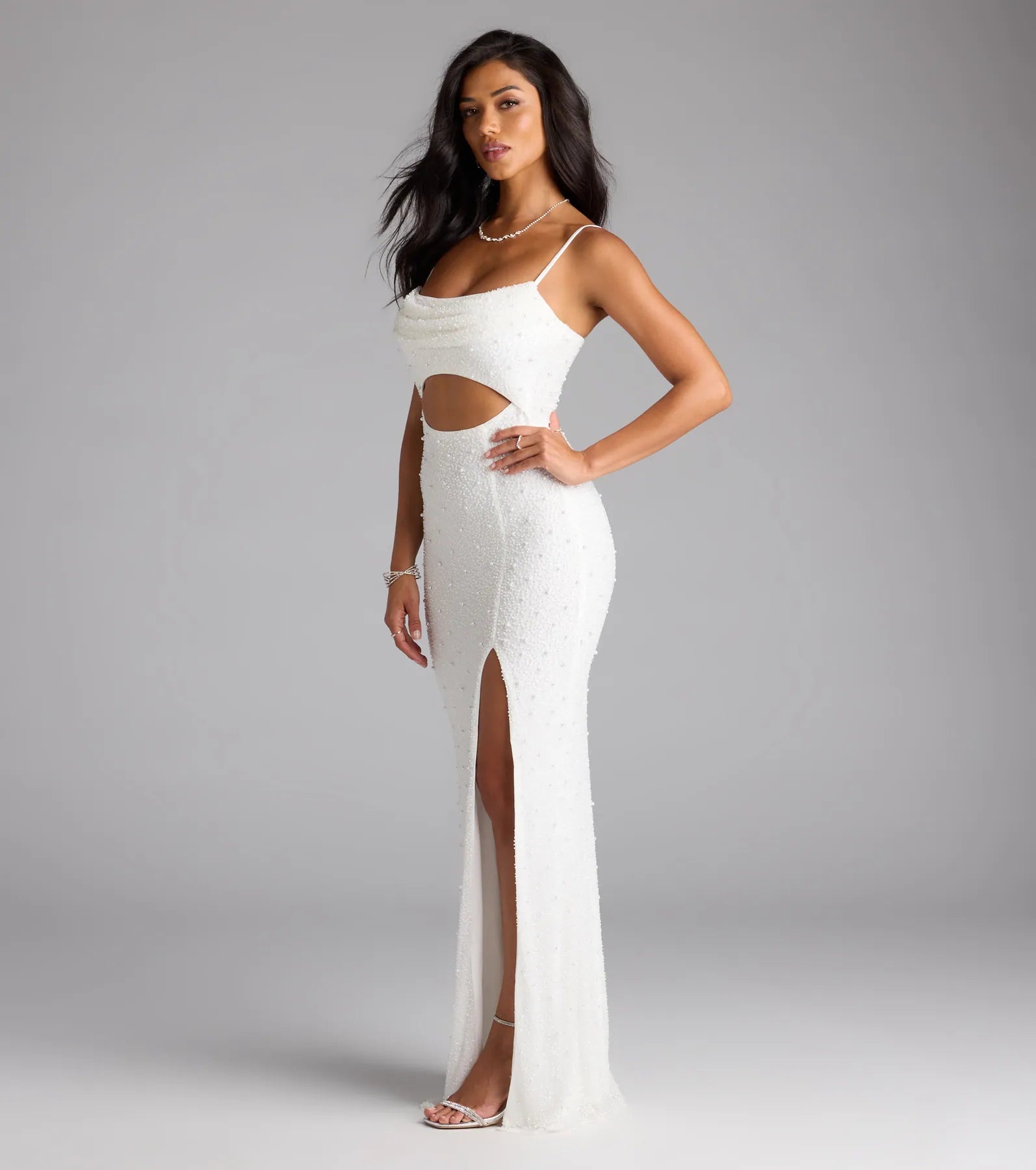 Marine Cutout Slit Mermaid Beaded Formal Dress - Image 5