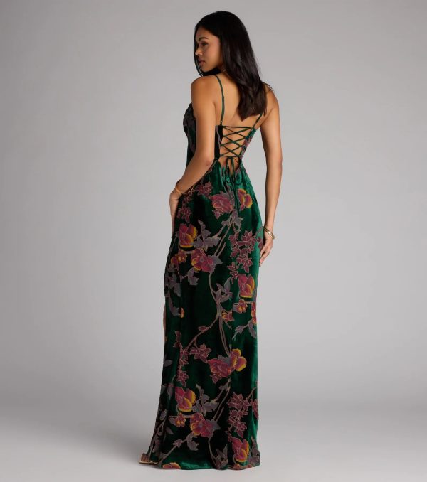 Melanie Floral Velvet Lace-Up Formal Dress - Image 2