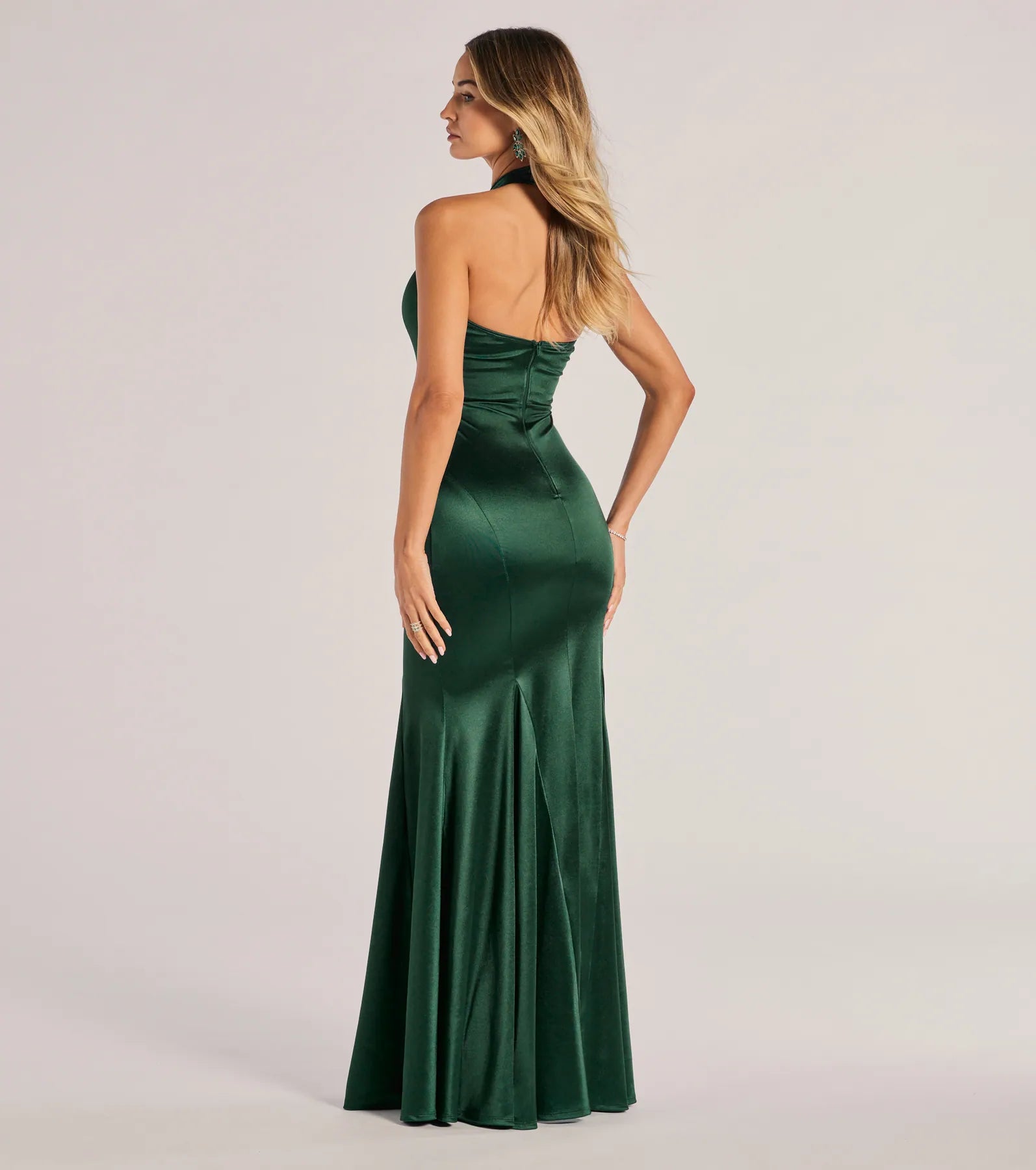 Hallie Satin Sleeveless Halter Mermaid Dress - Image 2
