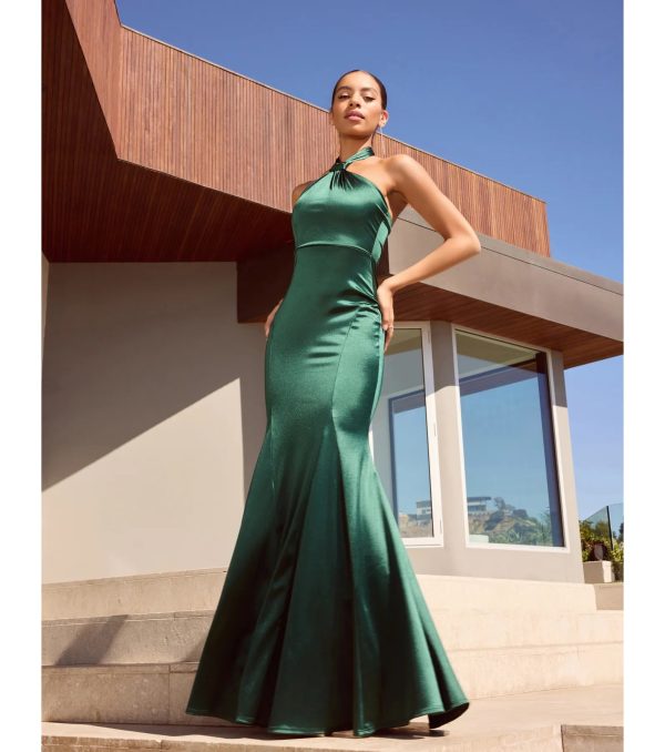 Hallie Satin Sleeveless Halter Mermaid Dress - Image 5