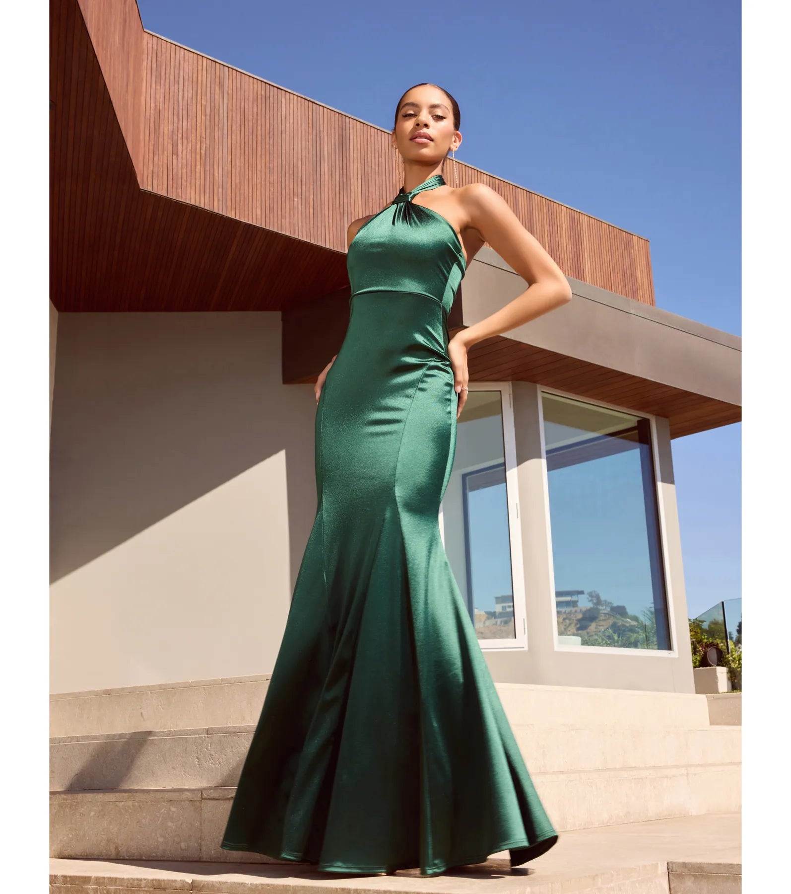 Hallie Satin Sleeveless Halter Mermaid Dress - Image 5