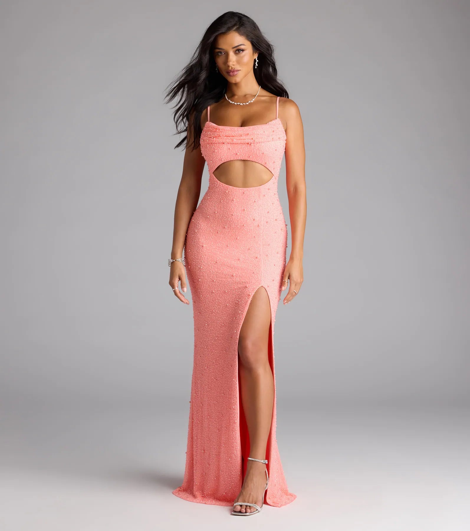 Marine Cutout Slit Mermaid Beaded Formal Dress - Image 6