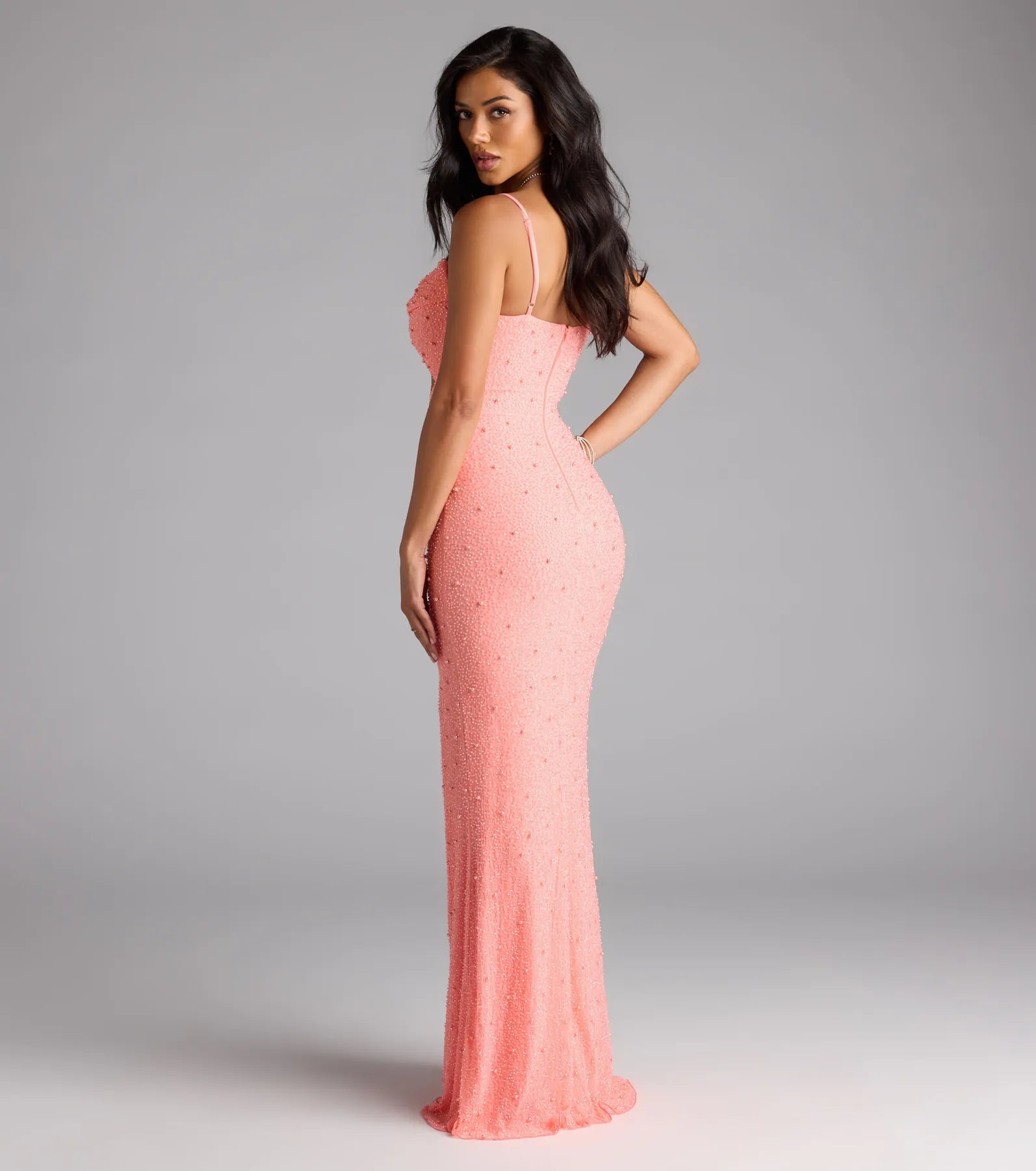 Marine Cutout Slit Mermaid Beaded Formal Dress - Image 7